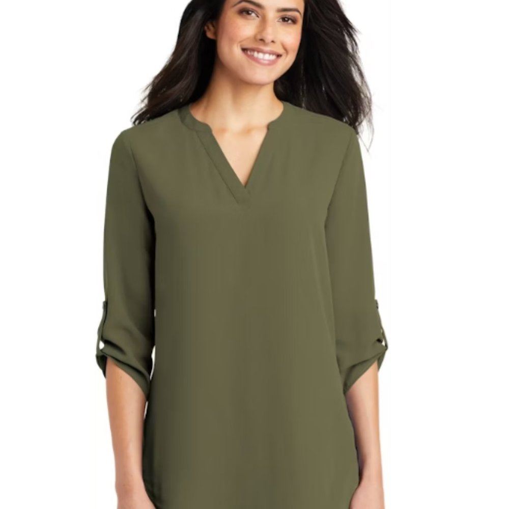 NWT Top: Pullover, Olive, Roll 2/3-Sleeves w Button Plackets, Tunic